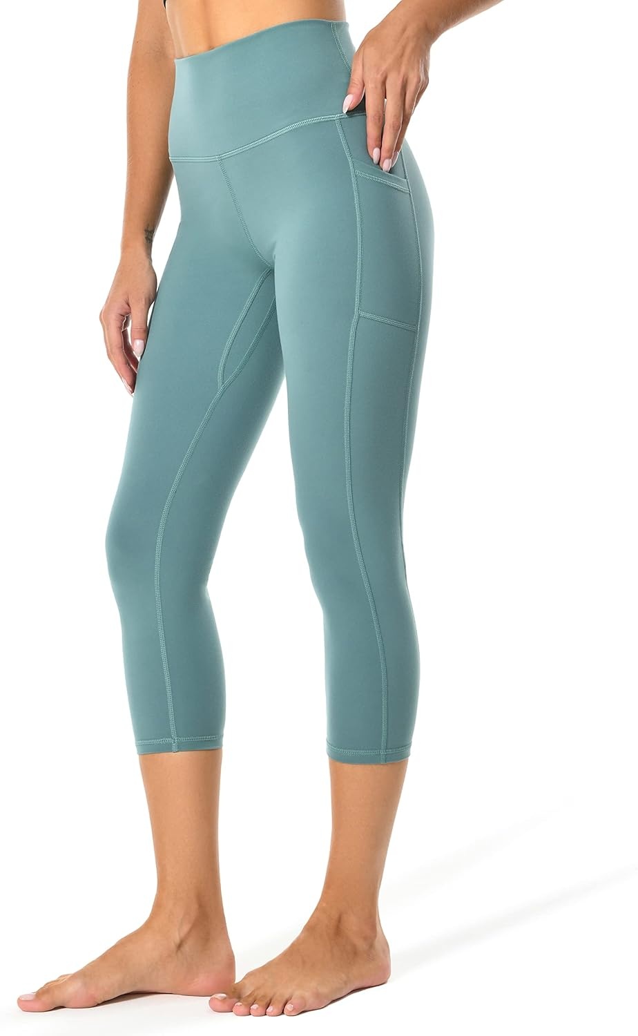 image:imageColorfulkoala Womens High Waisted Yoga Capris 21 Inseam Leggings with PocketsSmoky Green