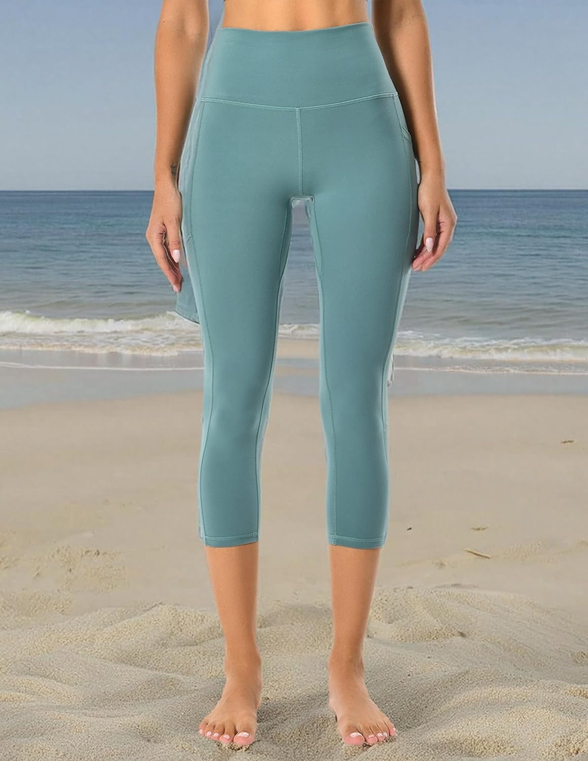 image:imageColorfulkoala Womens High Waisted Yoga Capris 21 Inseam Leggings with PocketsSmoky Green