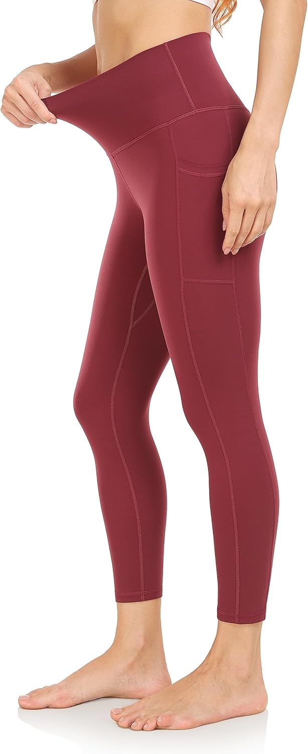 image:imageColorfulkoala Womens High Waisted Yoga Capris 21 Inseam Leggings with PocketsWine Red