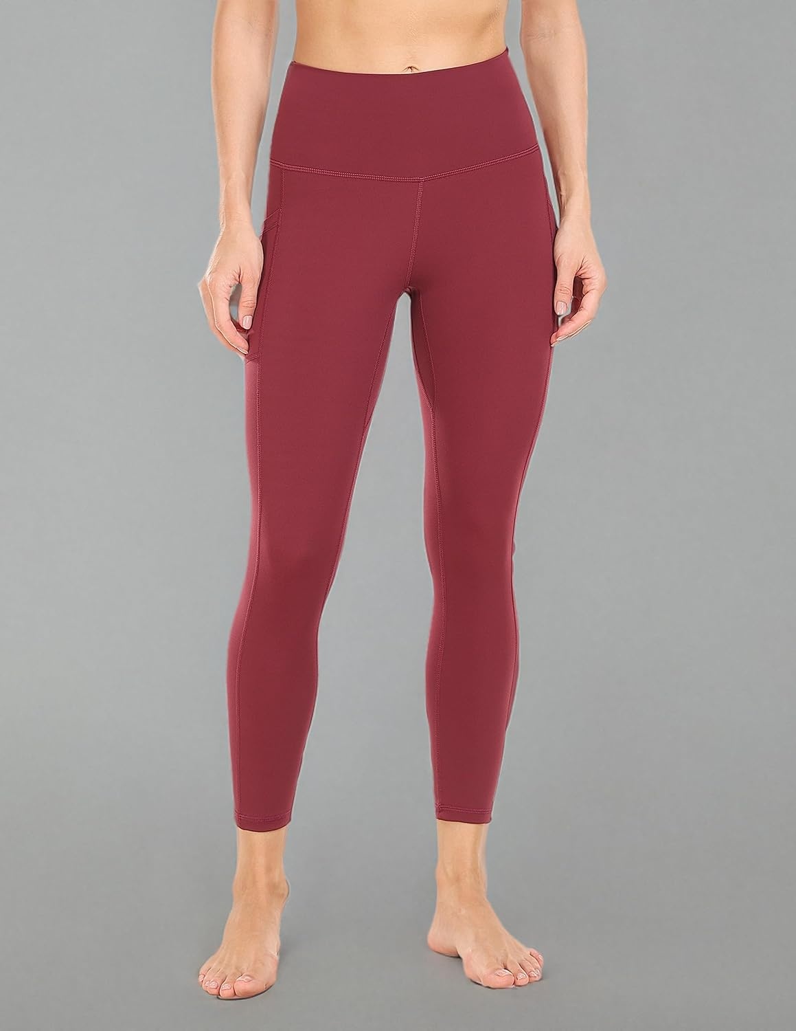 image:imageColorfulkoala Womens High Waisted Yoga Capris 21 Inseam Leggings with PocketsWine Red