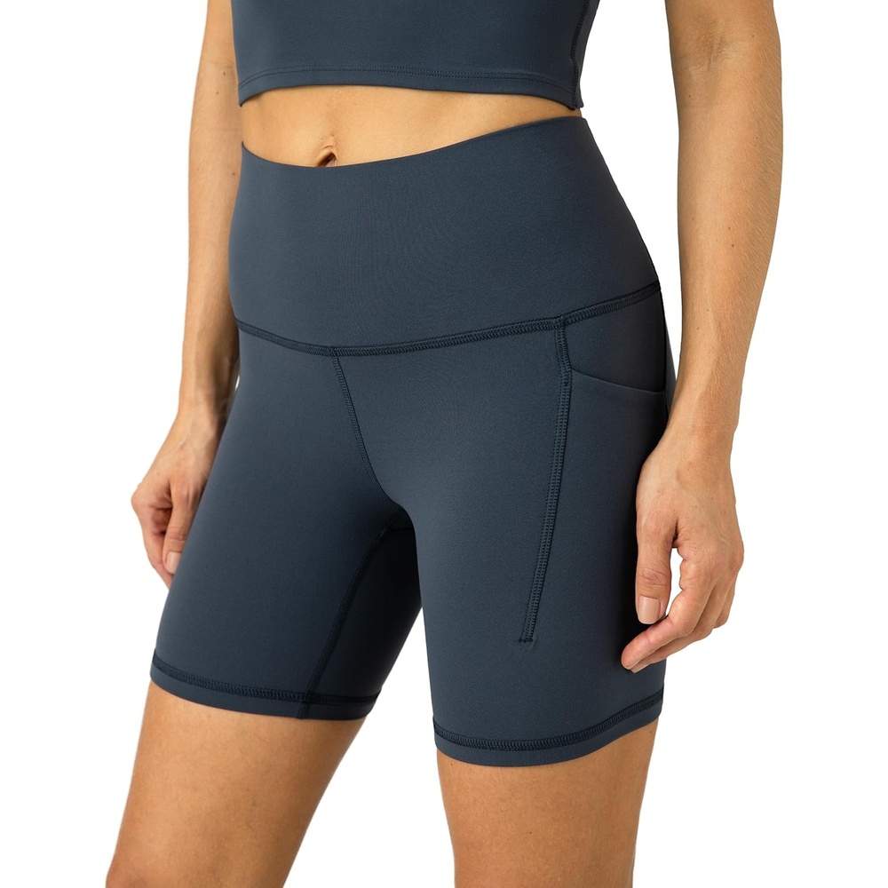 image:imageColorfulkoala Womens Dreamlux Biker Shorts with Pockets 6 Inseam High Waisted Workout Gym Yoga ShortsBlue Ink