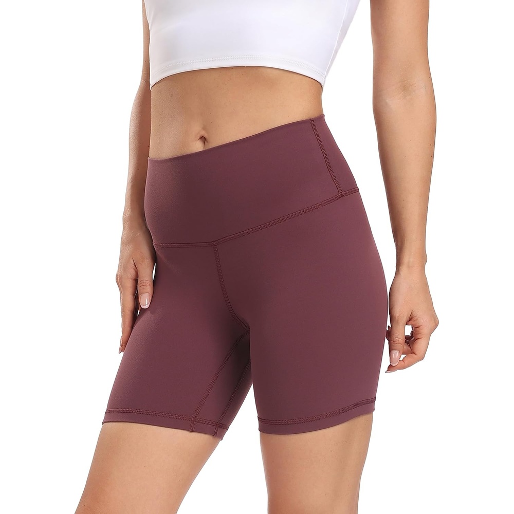 image:imageColorfulkoala Womens Dreamlux High Waisted Yoga Shorts 6 Inseam Workout TightsPlum Red