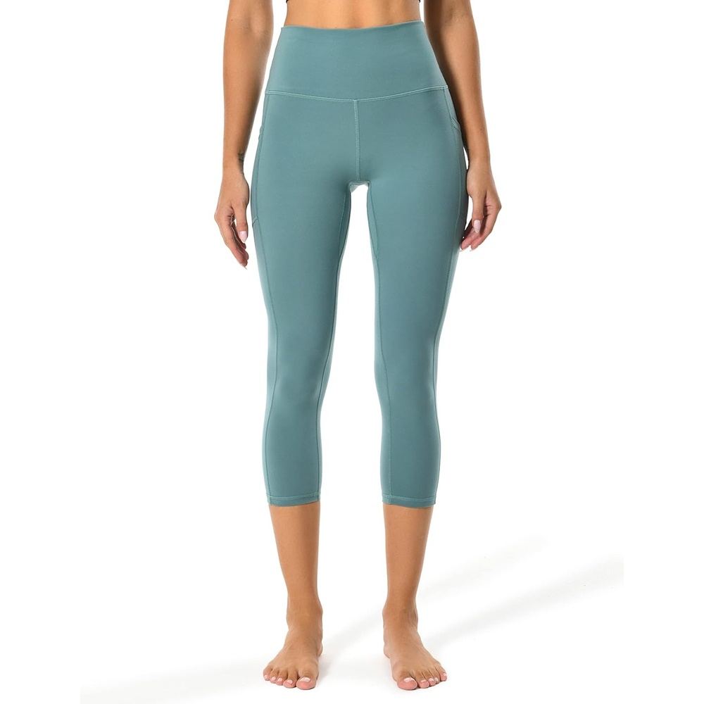 image:imageColorfulkoala Womens High Waisted Yoga Capris 21 Inseam Leggings with PocketsSmoky Green