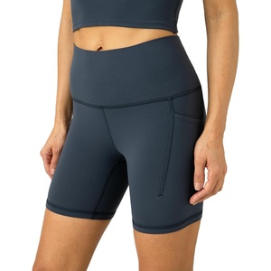 image:imageColorfulkoala Womens Dreamlux Biker Shorts with Pockets 6 Inseam High Waisted Workout Gym Yoga ShortsBlue Ink