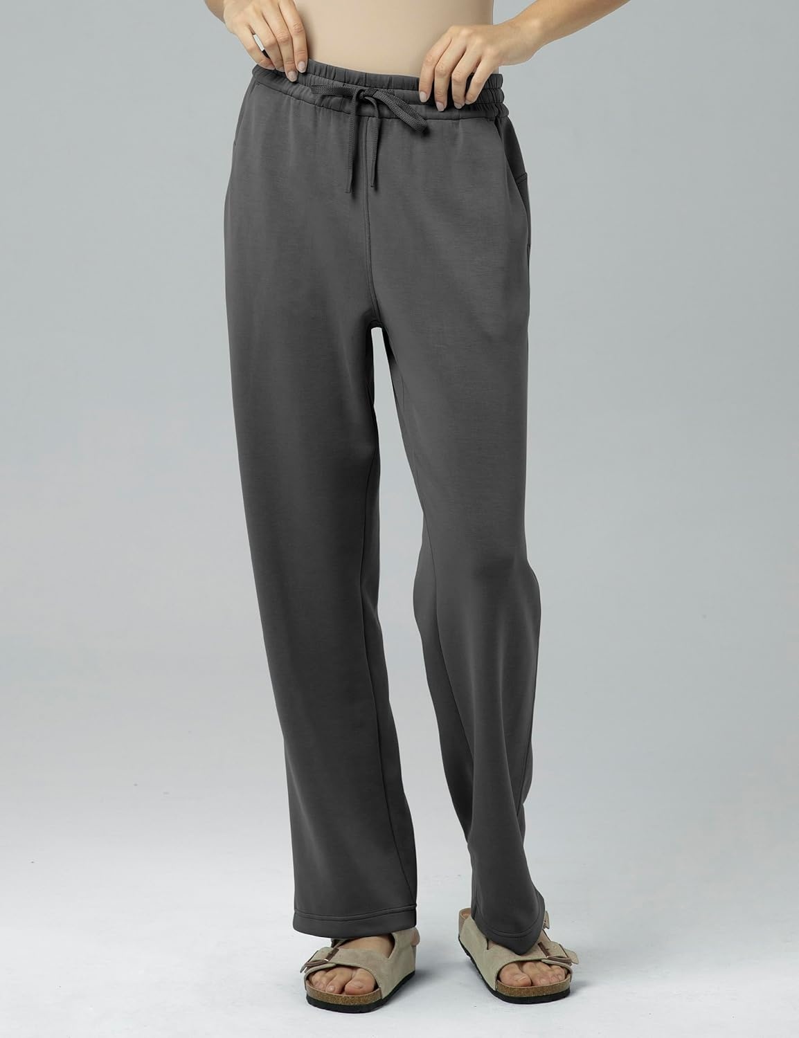 image:imageColorfulkoala Womens High Waisted Soft Drawstring Velvra Modal Sweatpants Wide Leg Casual Lounge Pants with PocketsDark Carbon