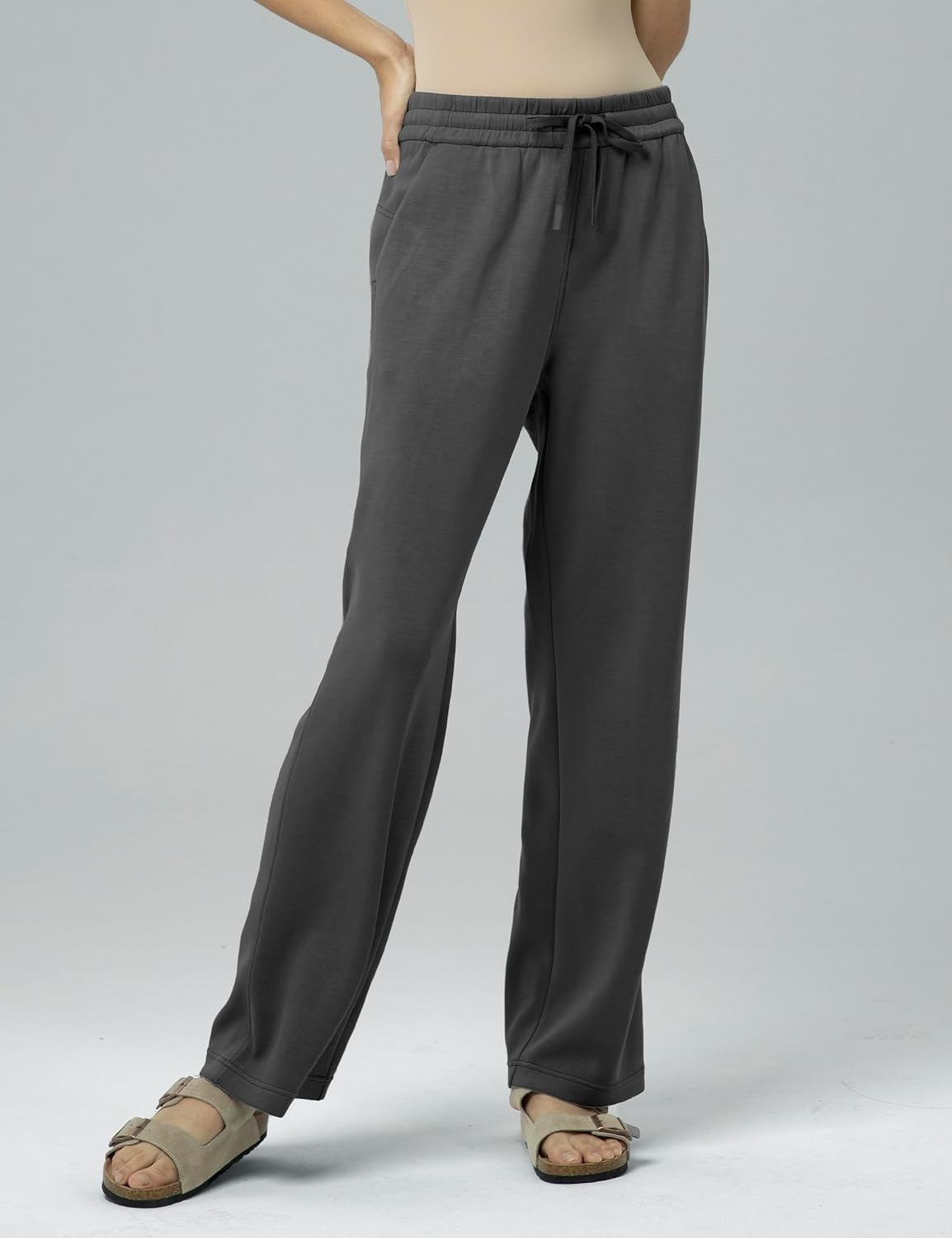 image:imageColorfulkoala Womens High Waisted Soft Drawstring Velvra Modal Sweatpants Wide Leg Casual Lounge Pants with PocketsDark Carbon