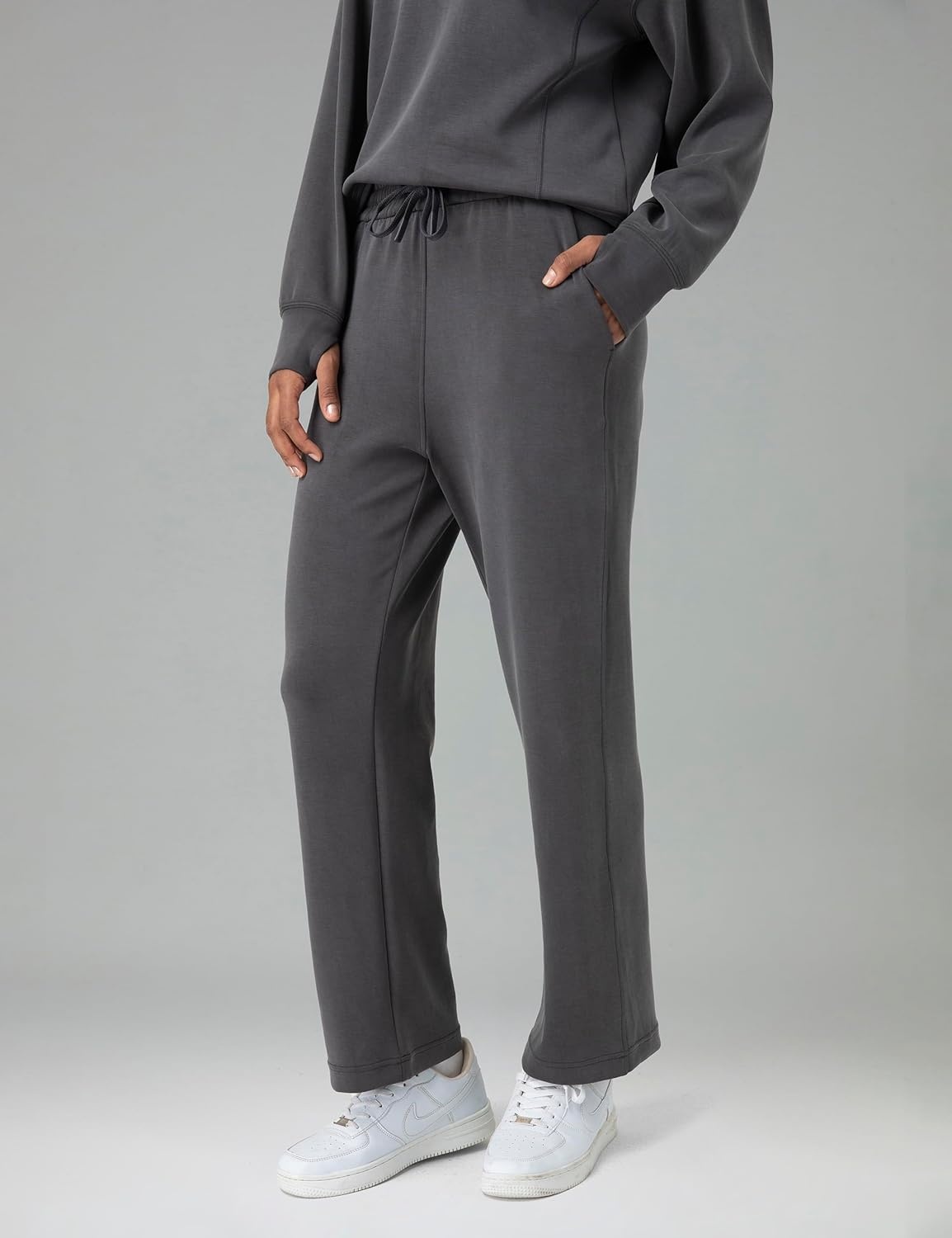 image:imageColorfulkoala Womens High Waisted Soft Drawstring Velvra Modal Sweatpants Wide Leg Casual Lounge Pants with PocketsDark Carbon