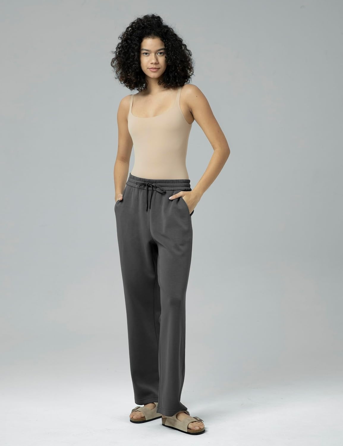 image:imageColorfulkoala Womens High Waisted Soft Drawstring Velvra Modal Sweatpants Wide Leg Casual Lounge Pants with PocketsDark Carbon