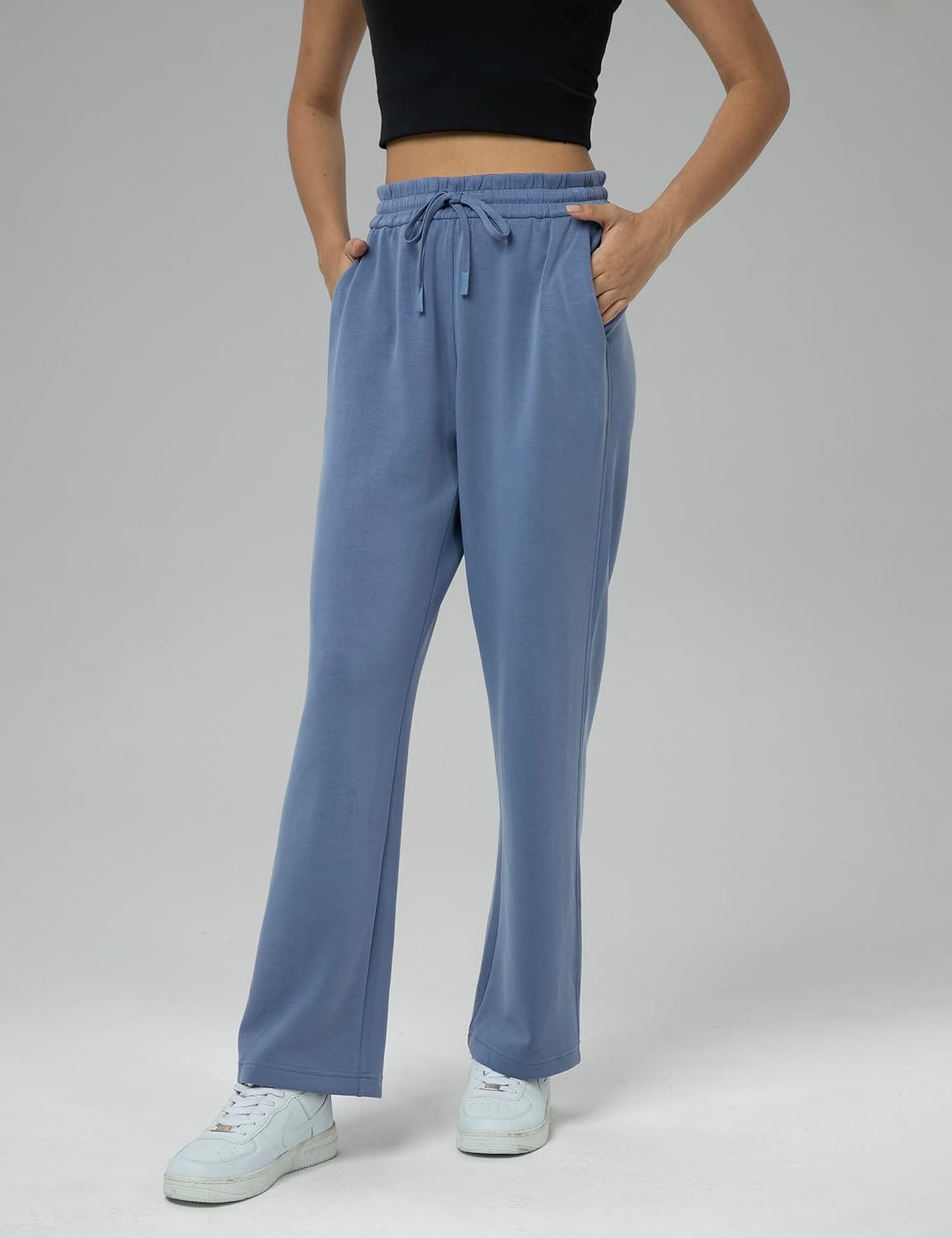 image:imageColorfulkoala Womens High Waisted Soft Drawstring Velvra Modal Sweatpants Wide Leg Casual Lounge Pants with PocketsNiagara Blue