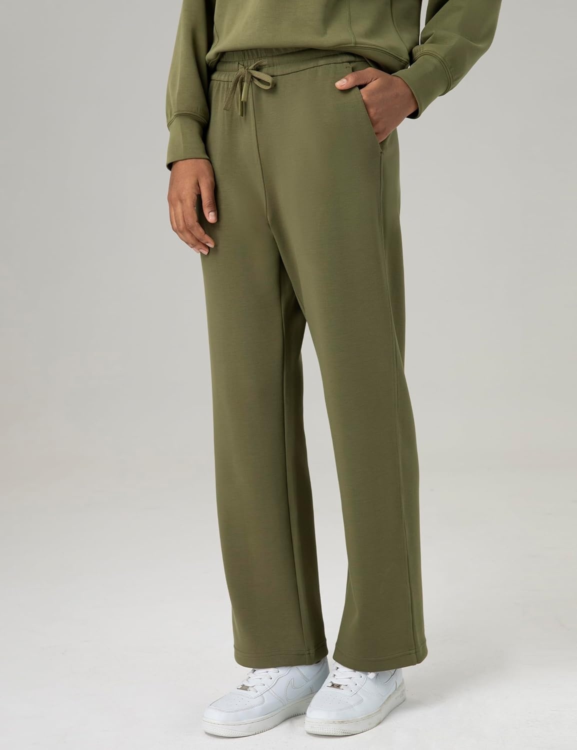 image:imageColorfulkoala Womens High Waisted Soft Drawstring Velvra Modal Sweatpants Wide Leg Casual Lounge Pants with PocketsOlive Green