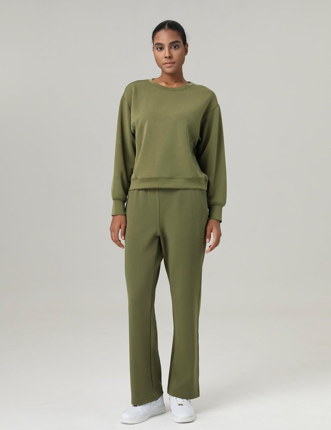 image:imageColorfulkoala Womens High Waisted Soft Drawstring Velvra Modal Sweatpants Wide Leg Casual Lounge Pants with PocketsOlive Green