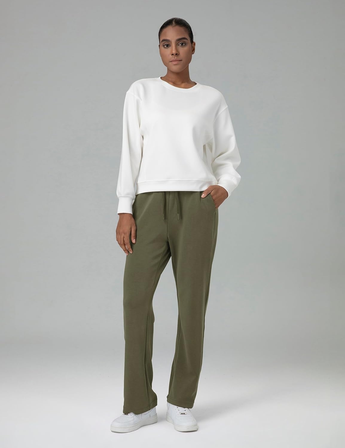 image:imageColorfulkoala Womens High Waisted Soft Drawstring Velvra Modal Sweatpants Wide Leg Casual Lounge Pants with PocketsOlive Green