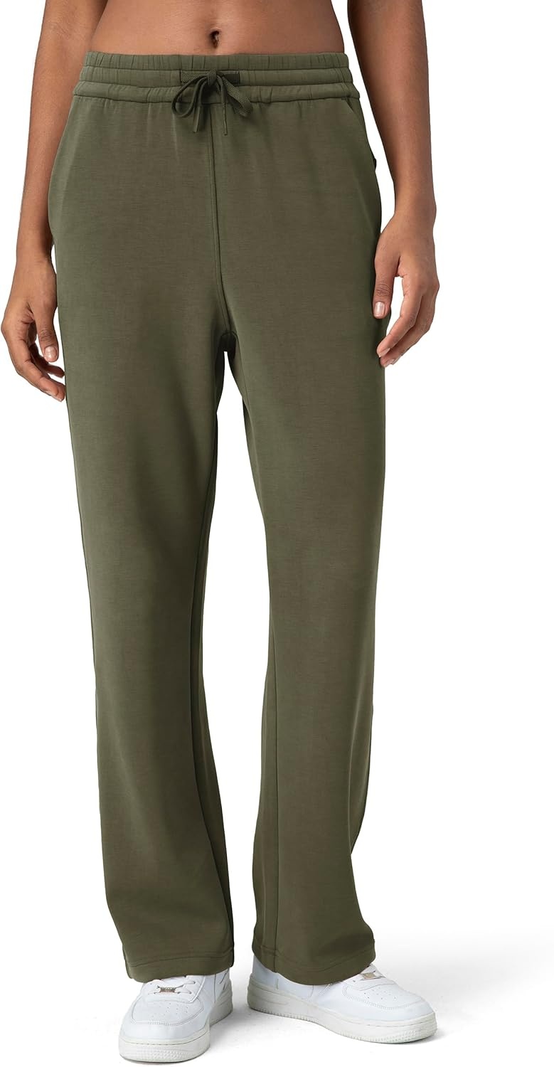 image:imageColorfulkoala Womens High Waisted Soft Drawstring Velvra Modal Sweatpants Wide Leg Casual Lounge Pants with PocketsOlive Green
