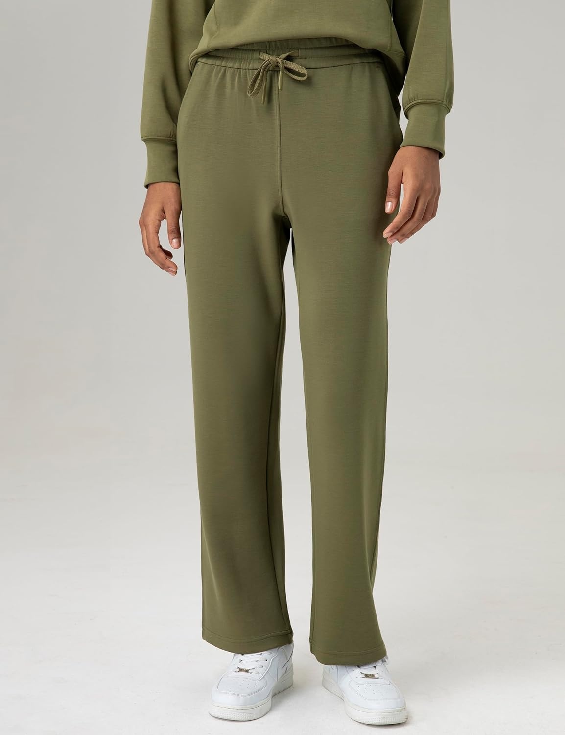 image:imageColorfulkoala Womens High Waisted Soft Drawstring Velvra Modal Sweatpants Wide Leg Casual Lounge Pants with PocketsOlive Green