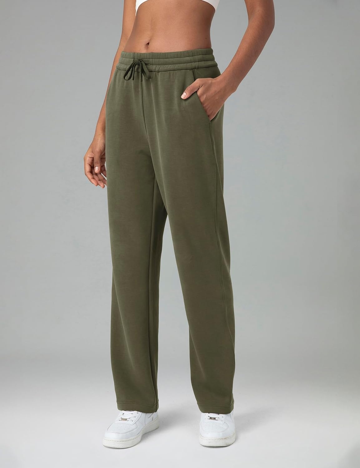 image:imageColorfulkoala Womens High Waisted Soft Drawstring Velvra Modal Sweatpants Wide Leg Casual Lounge Pants with PocketsOlive Green