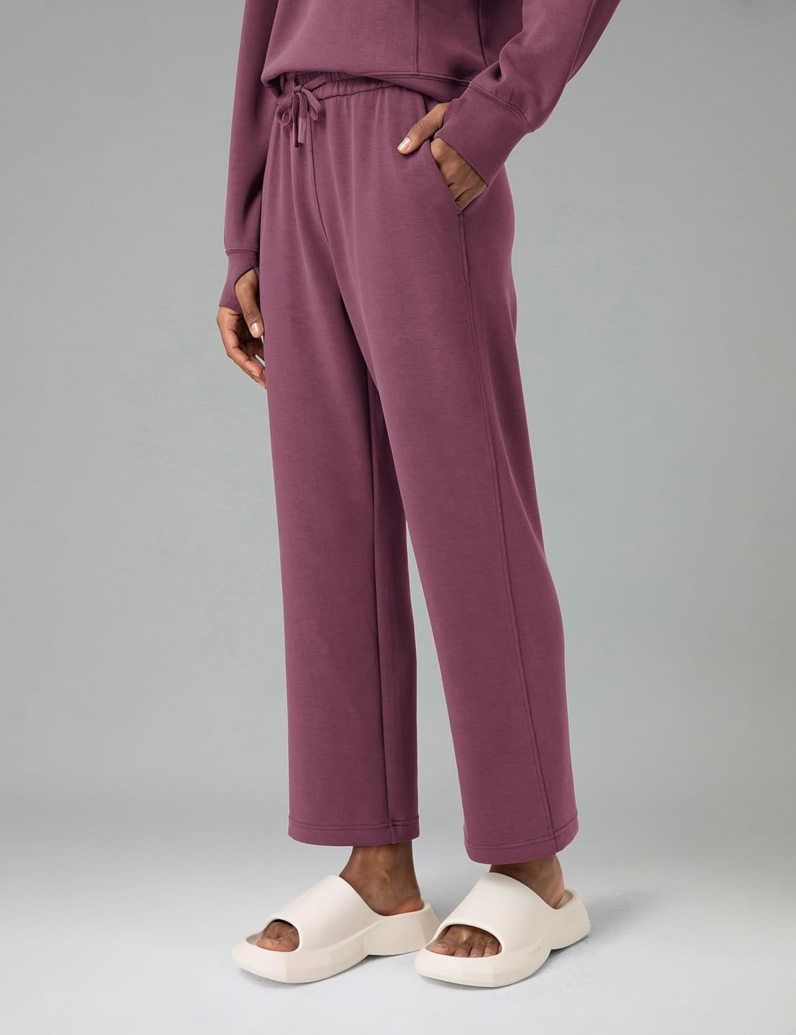 image:imageColorfulkoala Womens High Waisted Soft Drawstring Velvra Modal Sweatpants Wide Leg Casual Lounge Pants with PocketsPlum Red