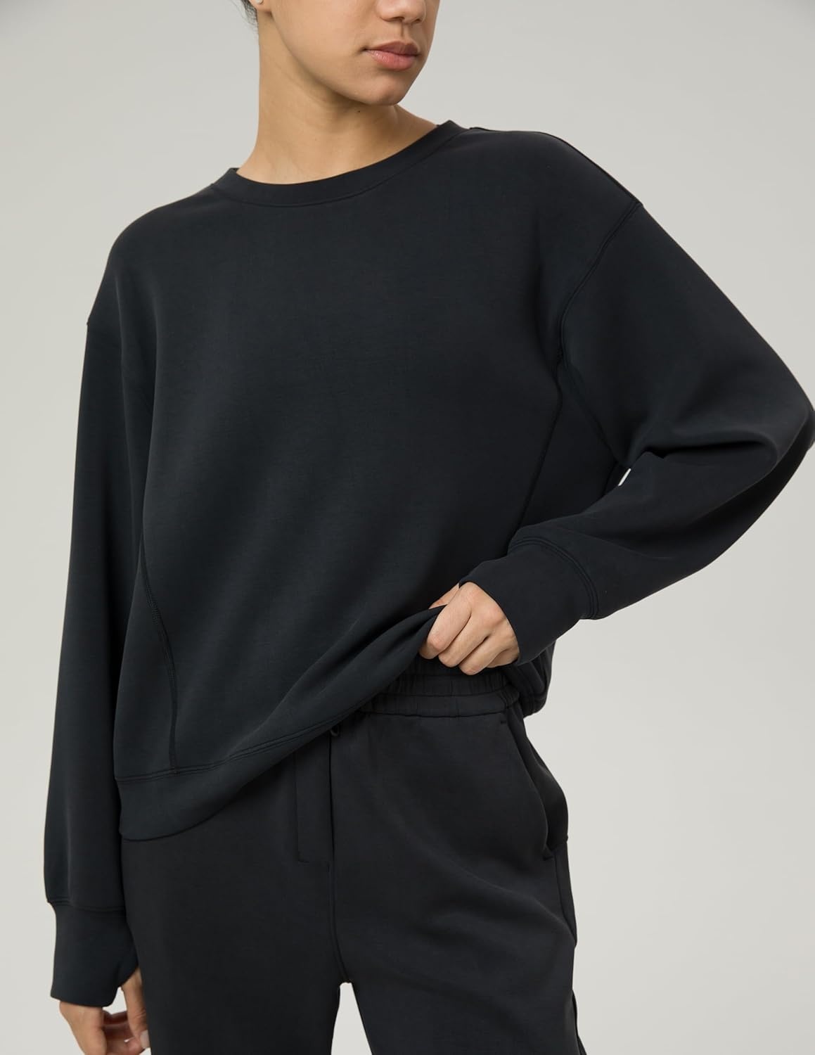 image:imageColorfulkoala Womens Long Sleeve Athletic Sweatshirt Crewneck Velvra Modal Pullover TopsBlack