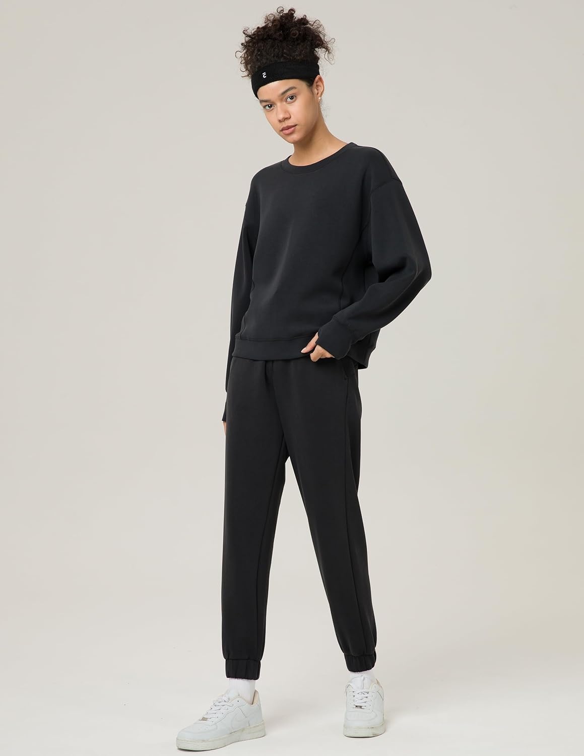 image:imageColorfulkoala Womens Long Sleeve Athletic Sweatshirt Crewneck Velvra Modal Pullover TopsBlack