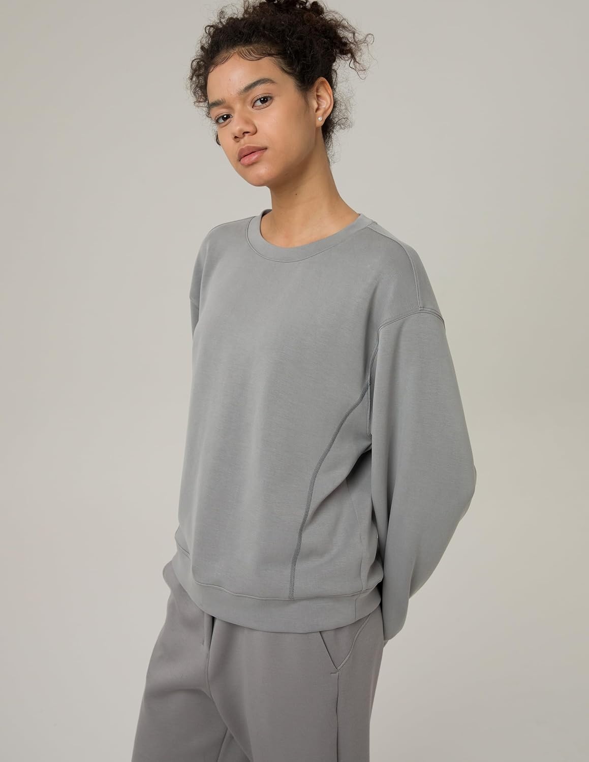 image:imageColorfulkoala Womens Long Sleeve Athletic Sweatshirt Crewneck Velvra Modal Pullover TopsCharcoal Grey