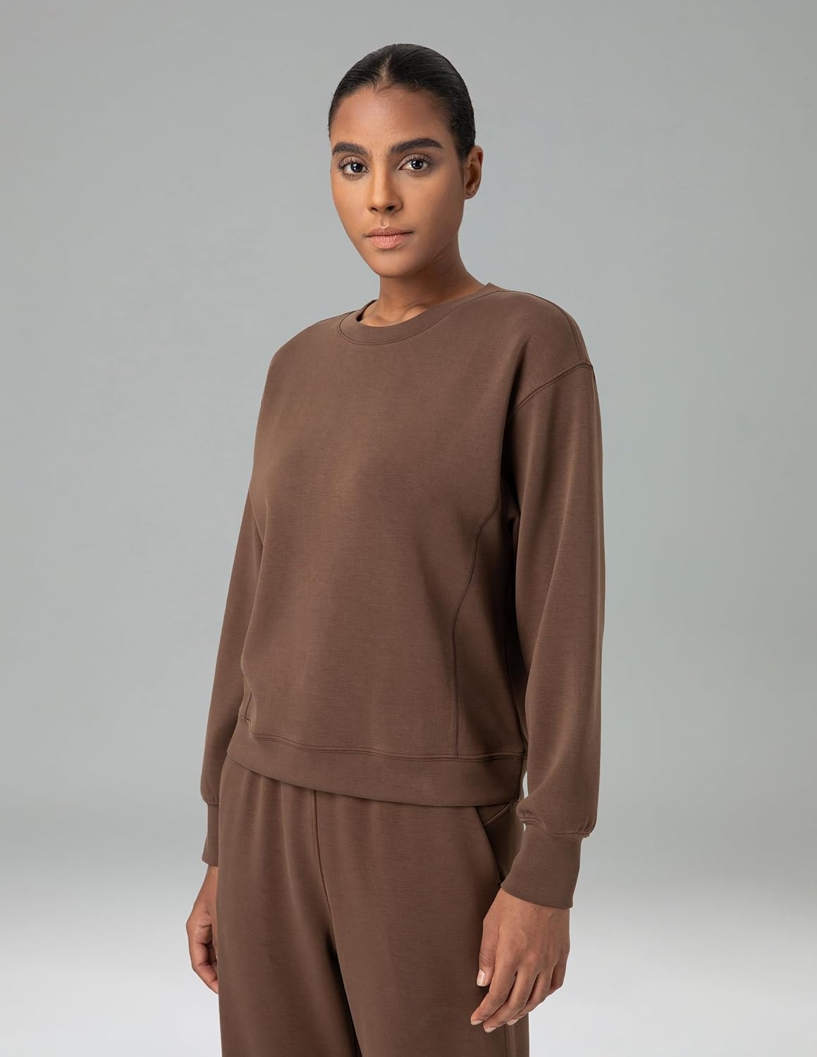 image:imageColorfulkoala Womens Long Sleeve Athletic Sweatshirt Crewneck Velvra Modal Pullover TopsCocoa