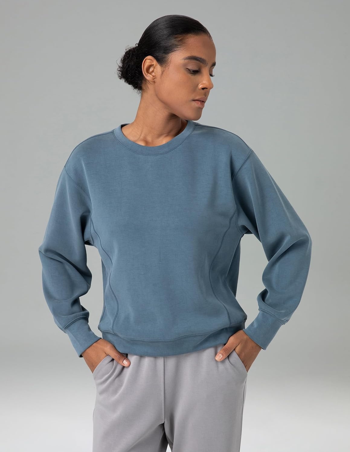 image:imageColorfulkoala Womens Long Sleeve Athletic Sweatshirt Crewneck Velvra Modal Pullover TopsDark Jasper