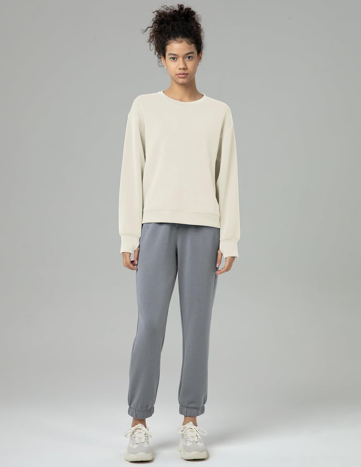 image:imageColorfulkoala Womens Long Sleeve Athletic Sweatshirt Crewneck Velvra Modal Pullover TopsIvory