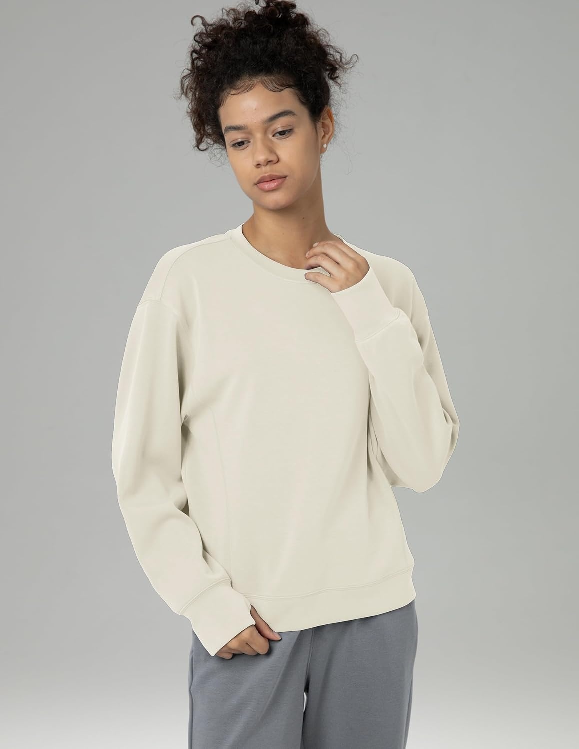 image:imageColorfulkoala Womens Long Sleeve Athletic Sweatshirt Crewneck Velvra Modal Pullover TopsIvory