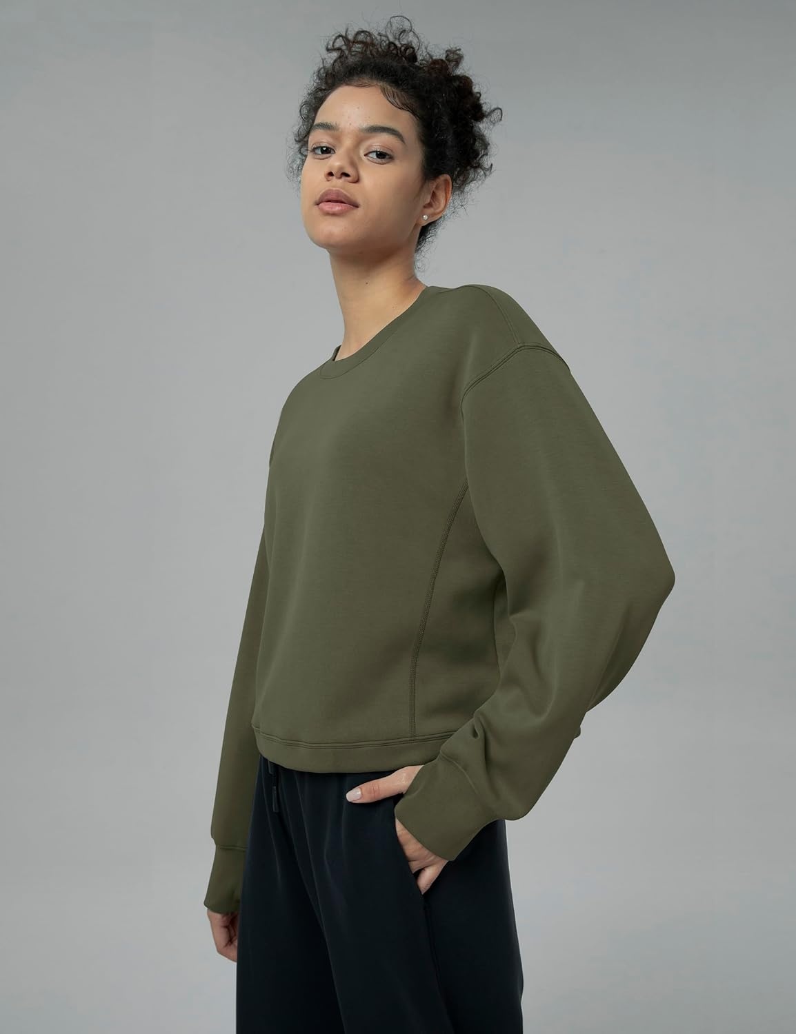 image:imageColorfulkoala Womens Long Sleeve Athletic Sweatshirt Crewneck Velvra Modal Pullover TopsOlive