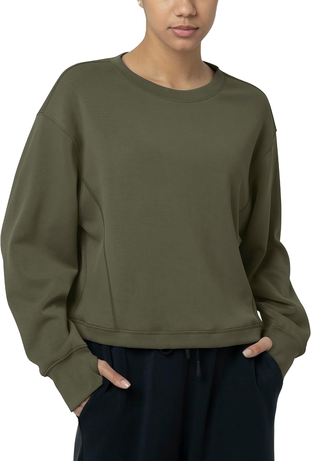 image:imageColorfulkoala Womens Long Sleeve Athletic Sweatshirt Crewneck Velvra Modal Pullover TopsOlive