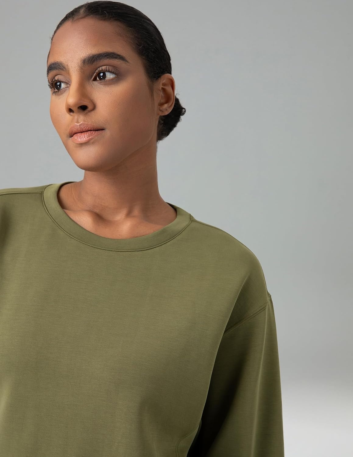 image:imageColorfulkoala Womens Long Sleeve Athletic Sweatshirt Crewneck Velvra Modal Pullover TopsOlive