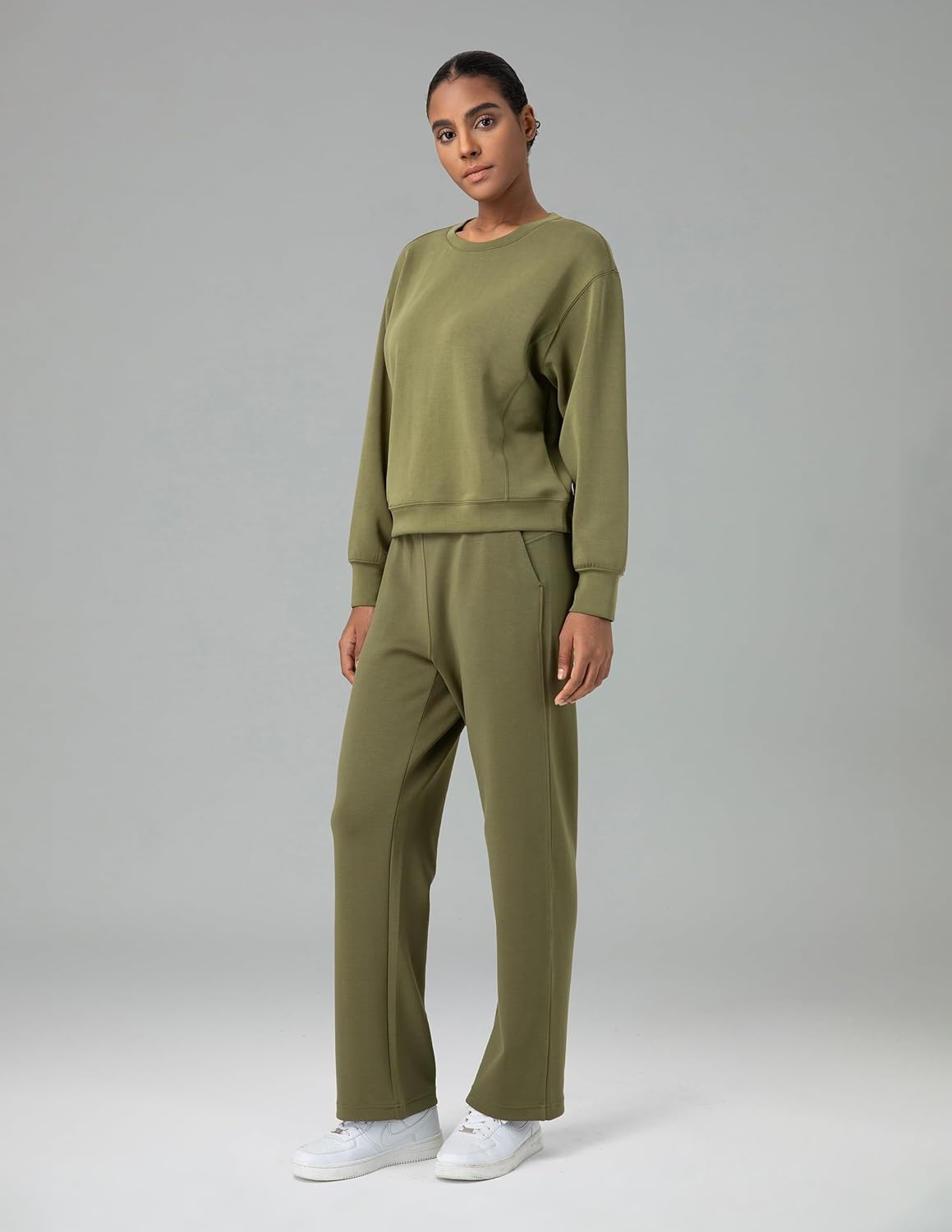 image:imageColorfulkoala Womens Long Sleeve Athletic Sweatshirt Crewneck Velvra Modal Pullover TopsOlive