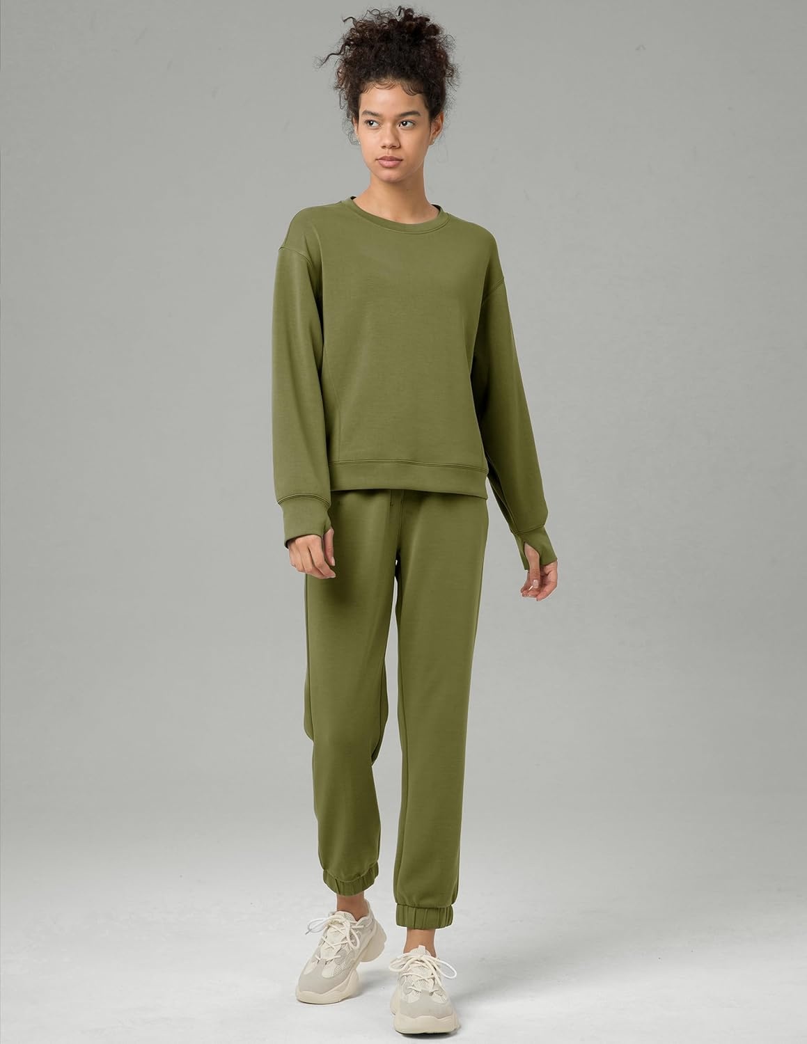 image:imageColorfulkoala Womens Long Sleeve Athletic Sweatshirt Crewneck Velvra Modal Pullover TopsOlive Green
