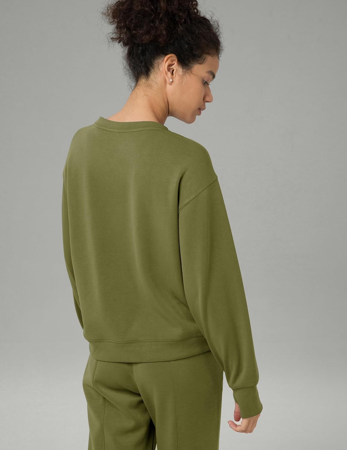 image:imageColorfulkoala Womens Long Sleeve Athletic Sweatshirt Crewneck Velvra Modal Pullover TopsOlive Green