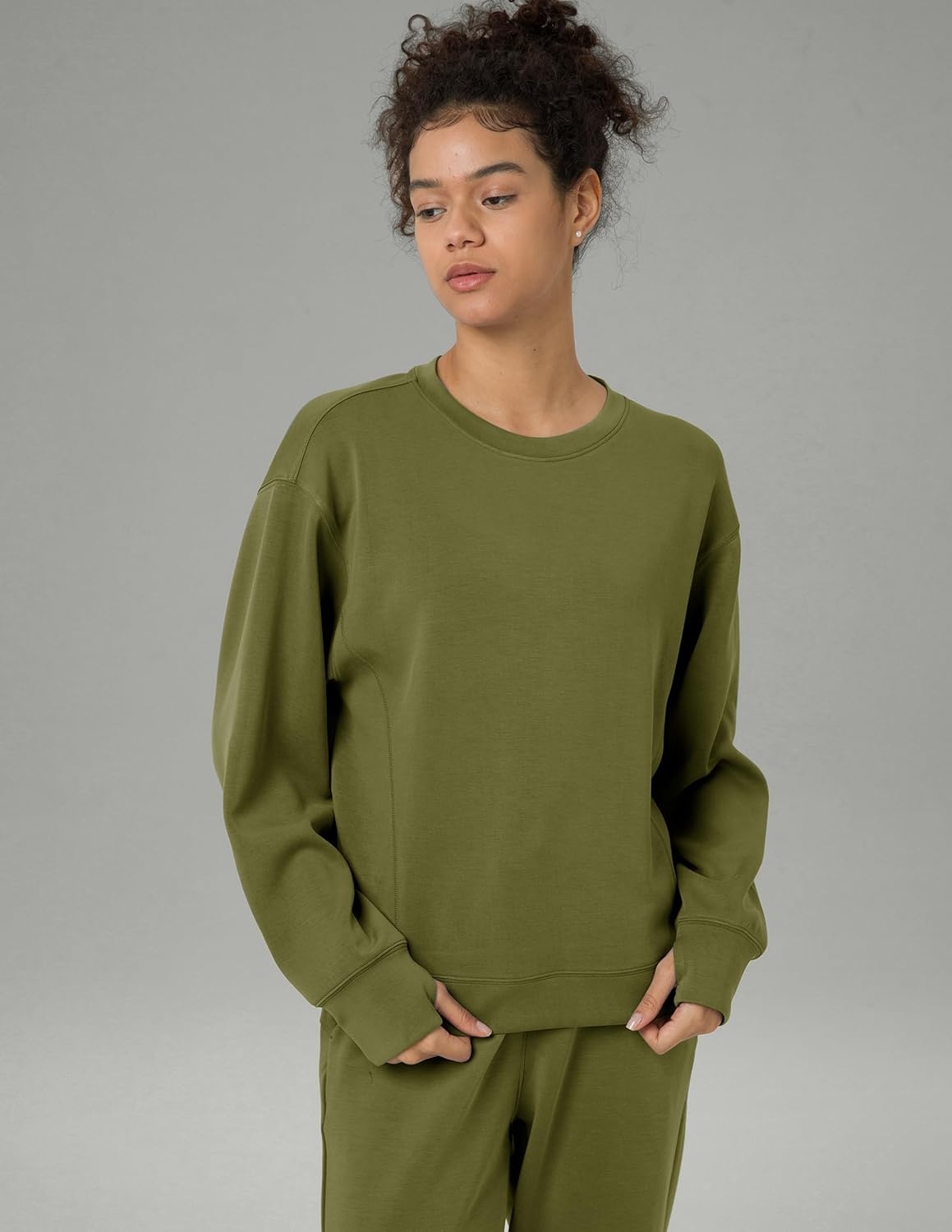 image:imageColorfulkoala Womens Long Sleeve Athletic Sweatshirt Crewneck Velvra Modal Pullover TopsOlive Green