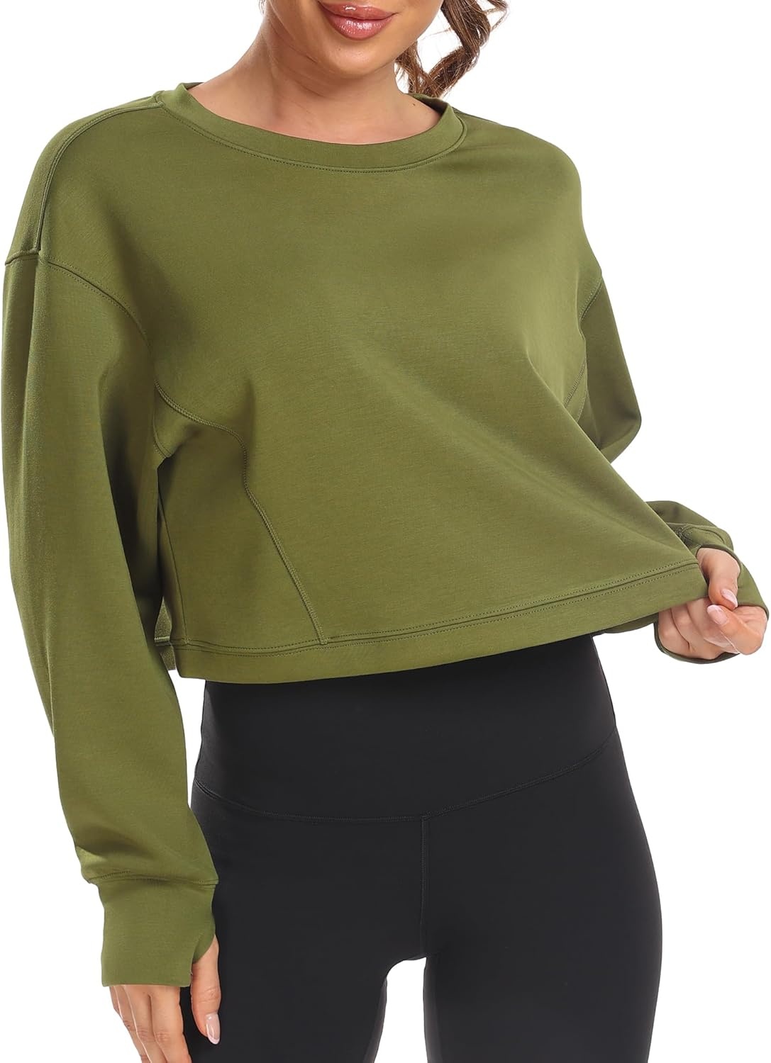 image:imageColorfulkoala Womens Long Sleeve Athletic Sweatshirt Crewneck Velvra Modal Pullover TopsOlive Green