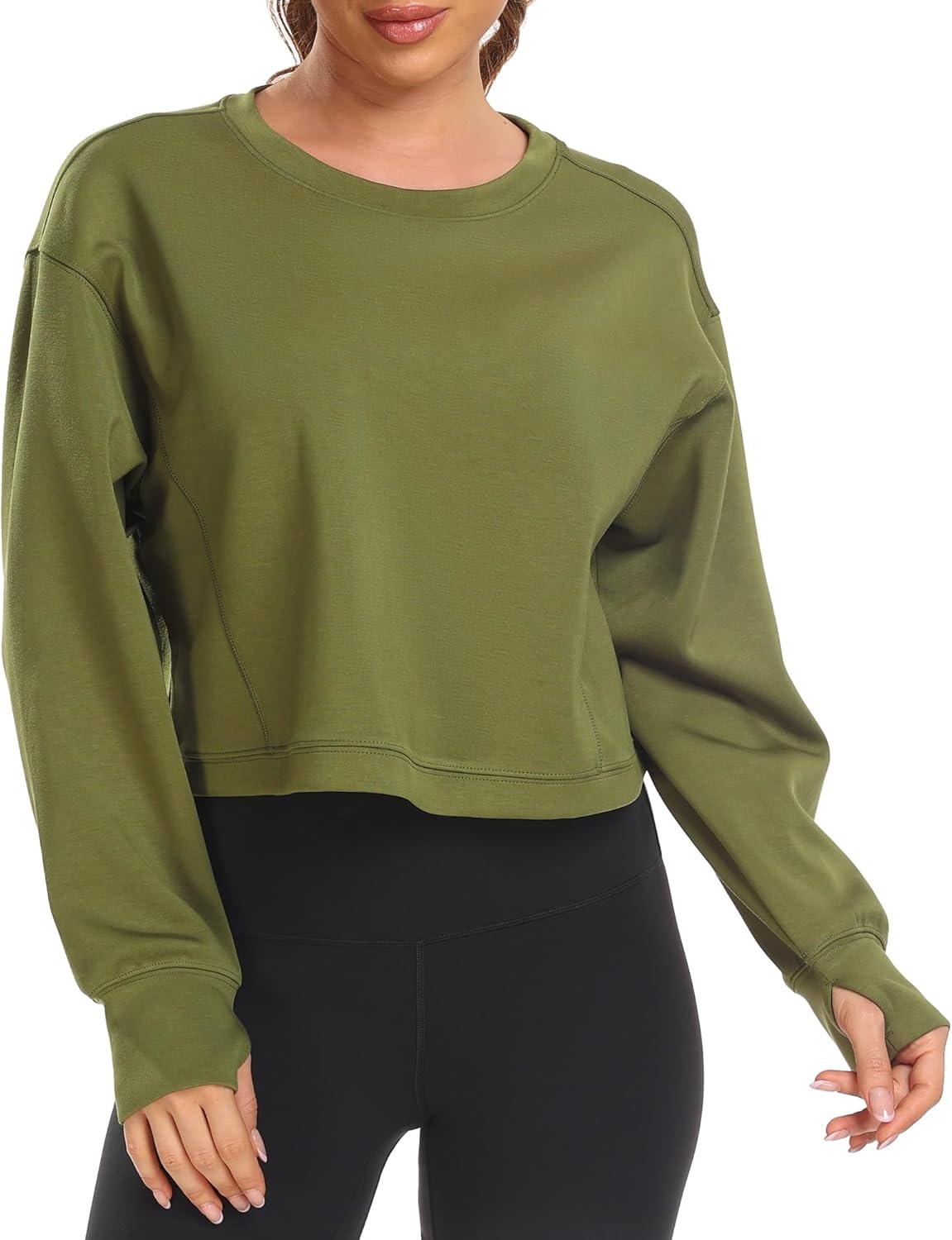 image:imageColorfulkoala Womens Long Sleeve Athletic Sweatshirt Crewneck Velvra Modal Pullover TopsOlive Green