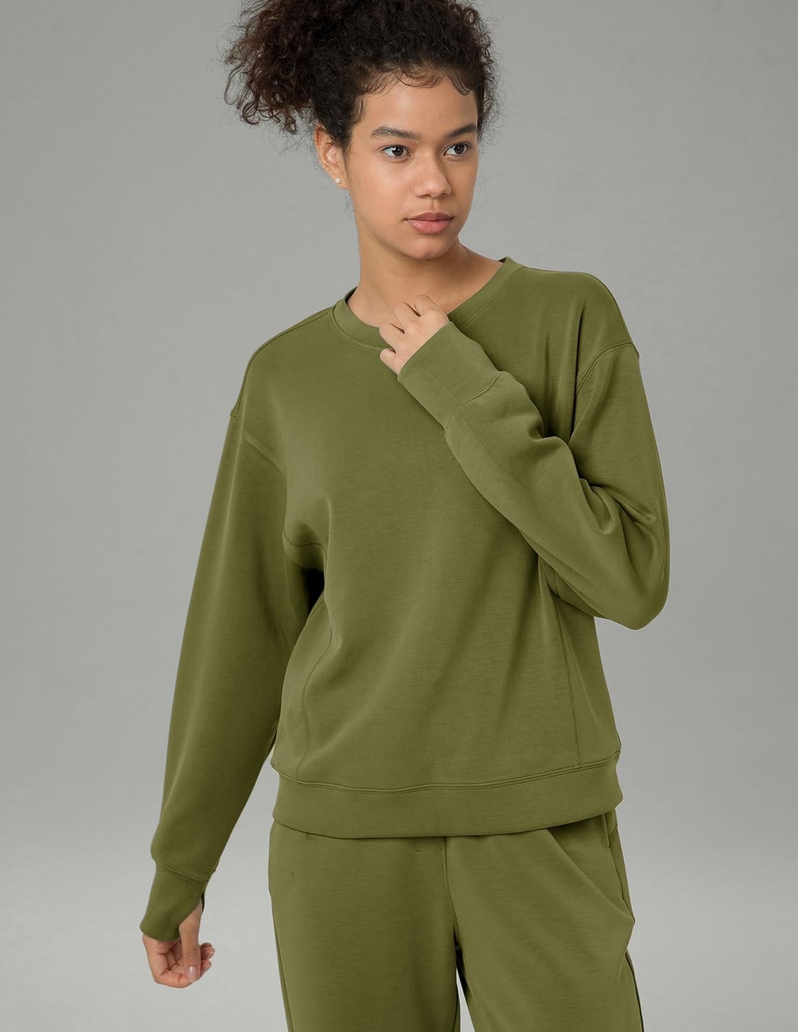 image:imageColorfulkoala Womens Long Sleeve Athletic Sweatshirt Crewneck Velvra Modal Pullover TopsOlive Green