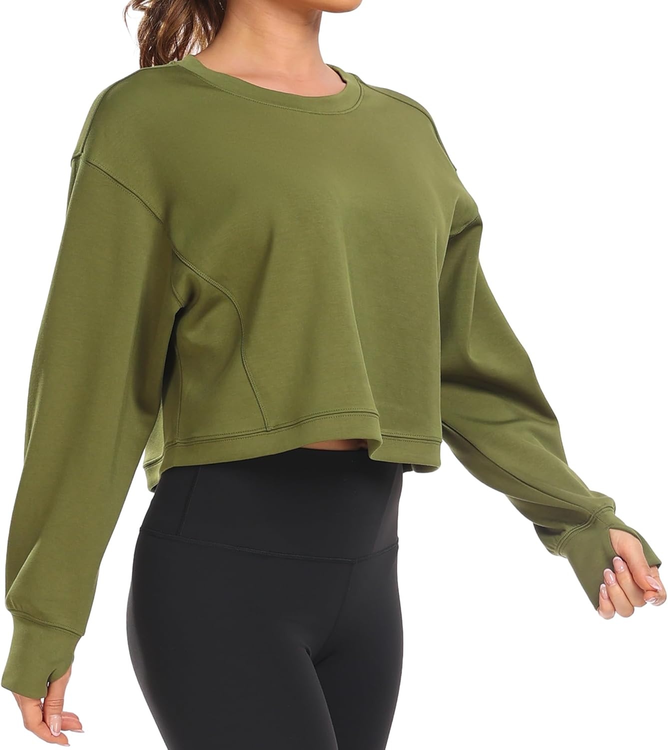 image:imageColorfulkoala Womens Long Sleeve Athletic Sweatshirt Crewneck Velvra Modal Pullover TopsOlive Green