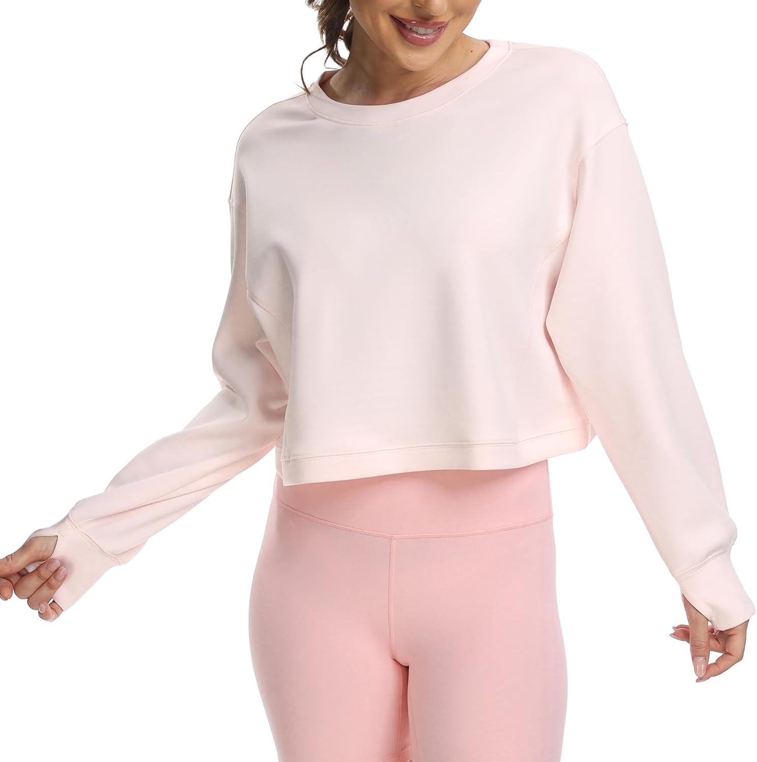 image:imageColorfulkoala Womens Long Sleeve Athletic Sweatshirt Crewneck Velvra Modal Pullover TopsPink Sude