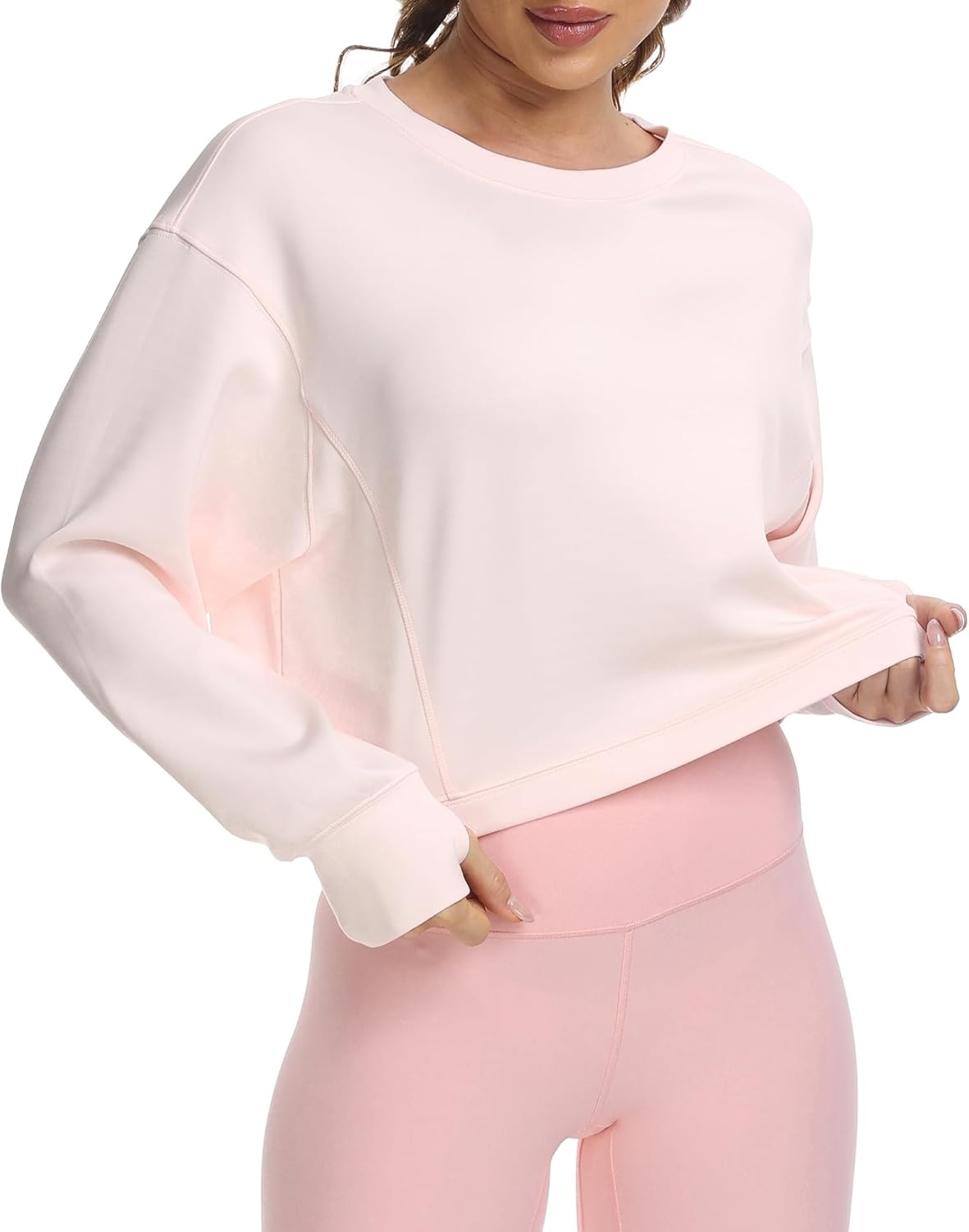 image:imageColorfulkoala Womens Long Sleeve Athletic Sweatshirt Crewneck Velvra Modal Pullover TopsPink Sude