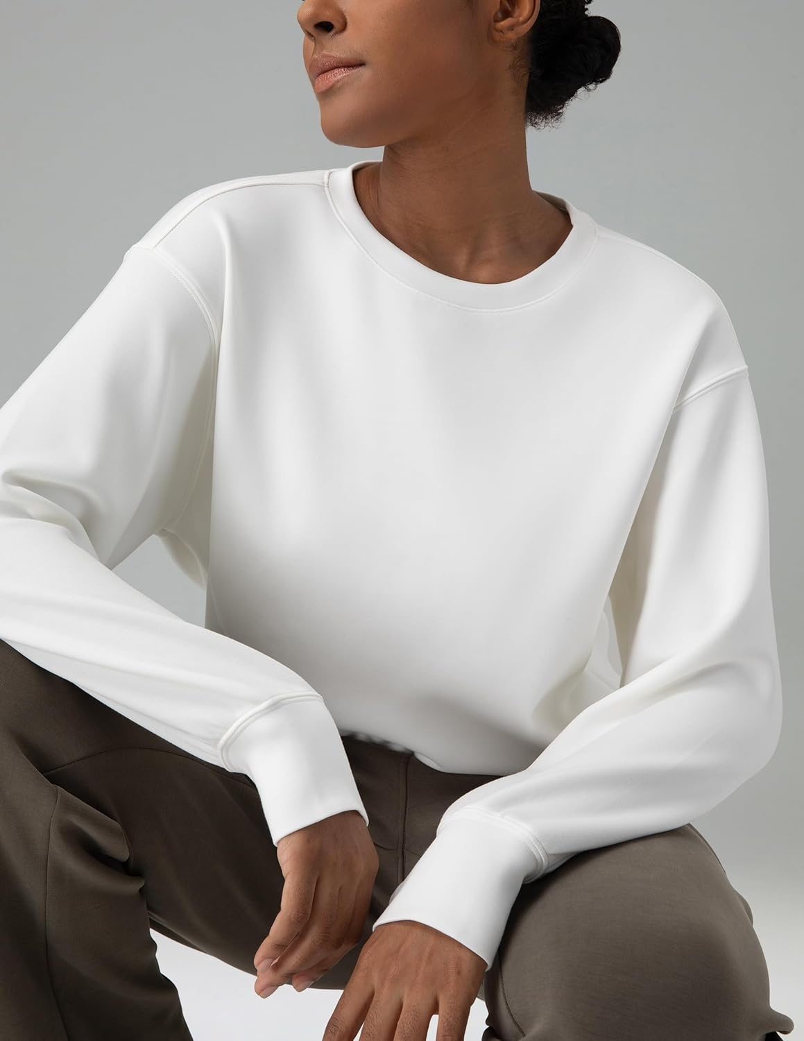 image:imageColorfulkoala Womens Long Sleeve Athletic Sweatshirt Crewneck Velvra Modal Pullover TopsWhite