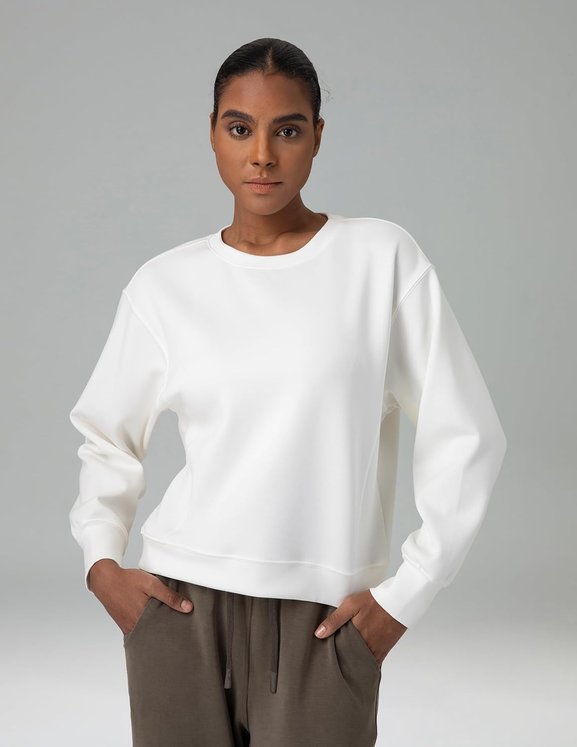image:imageColorfulkoala Womens Long Sleeve Athletic Sweatshirt Crewneck Velvra Modal Pullover TopsWhite