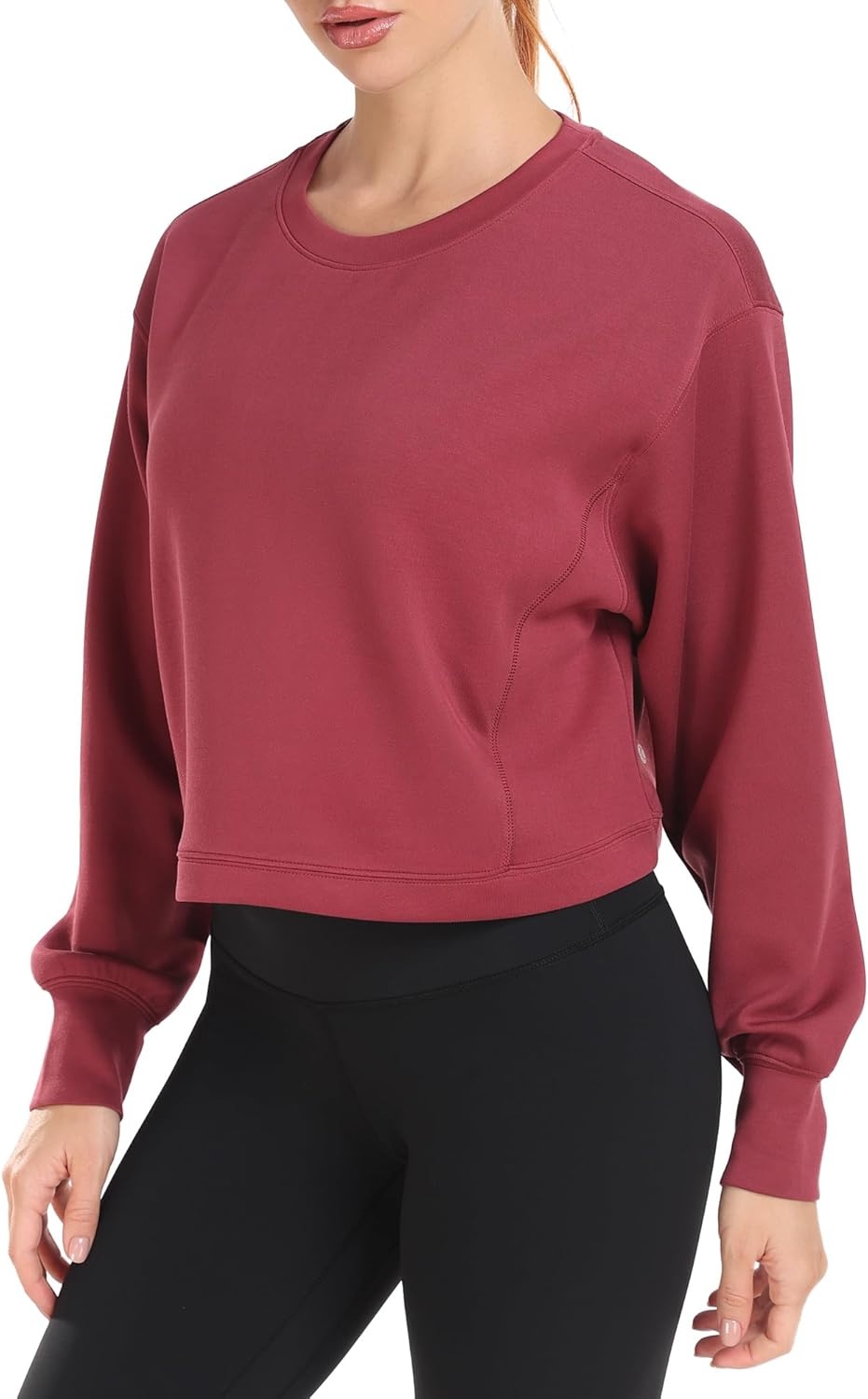 image:imageColorfulkoala Womens Long Sleeve Athletic Sweatshirt Crewneck Velvra Modal Pullover TopsWine Red