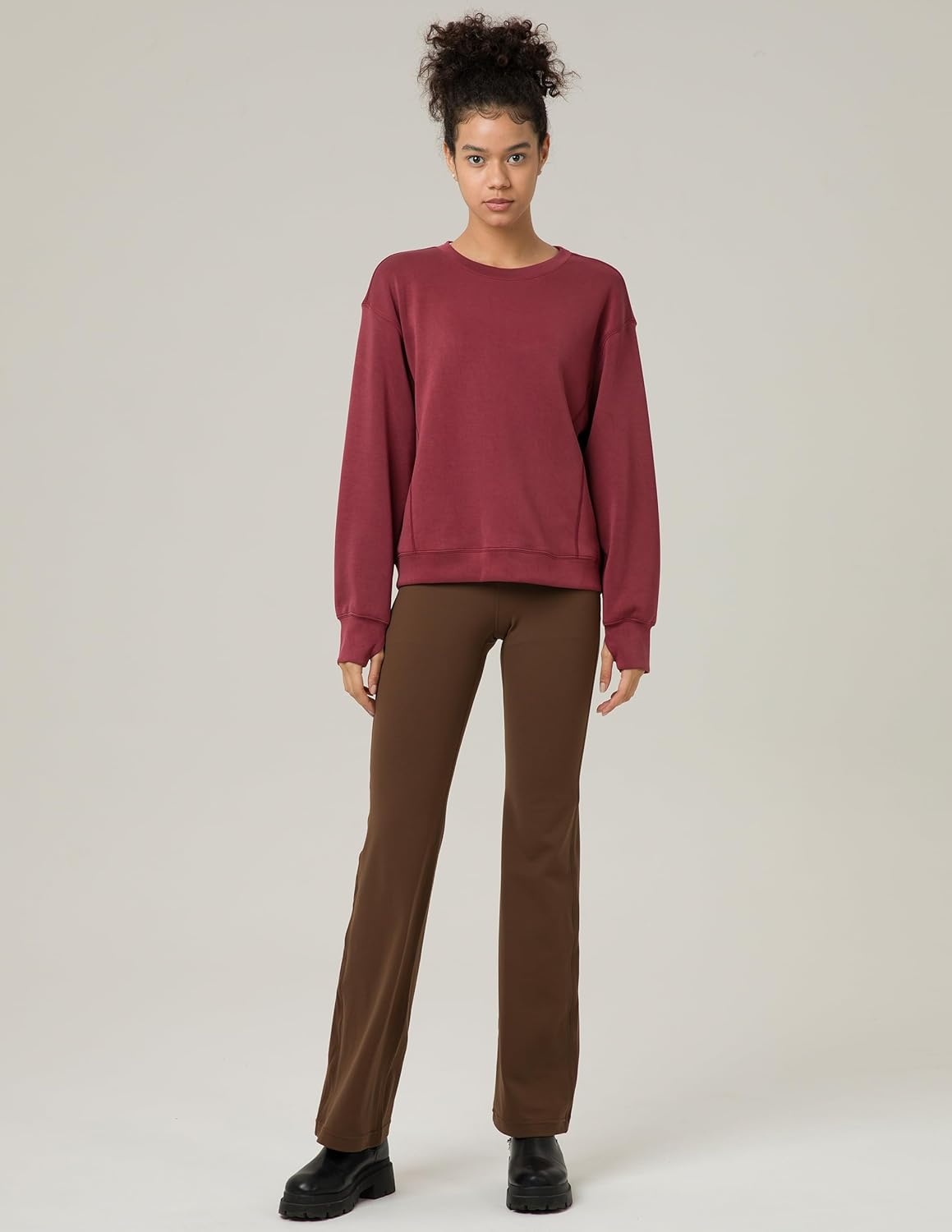 image:imageColorfulkoala Womens Long Sleeve Athletic Sweatshirt Crewneck Velvra Modal Pullover TopsWine Red