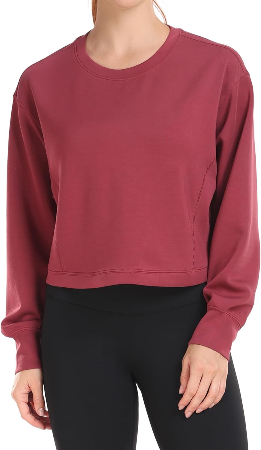 image:imageColorfulkoala Womens Long Sleeve Athletic Sweatshirt Crewneck Velvra Modal Pullover TopsWine Red