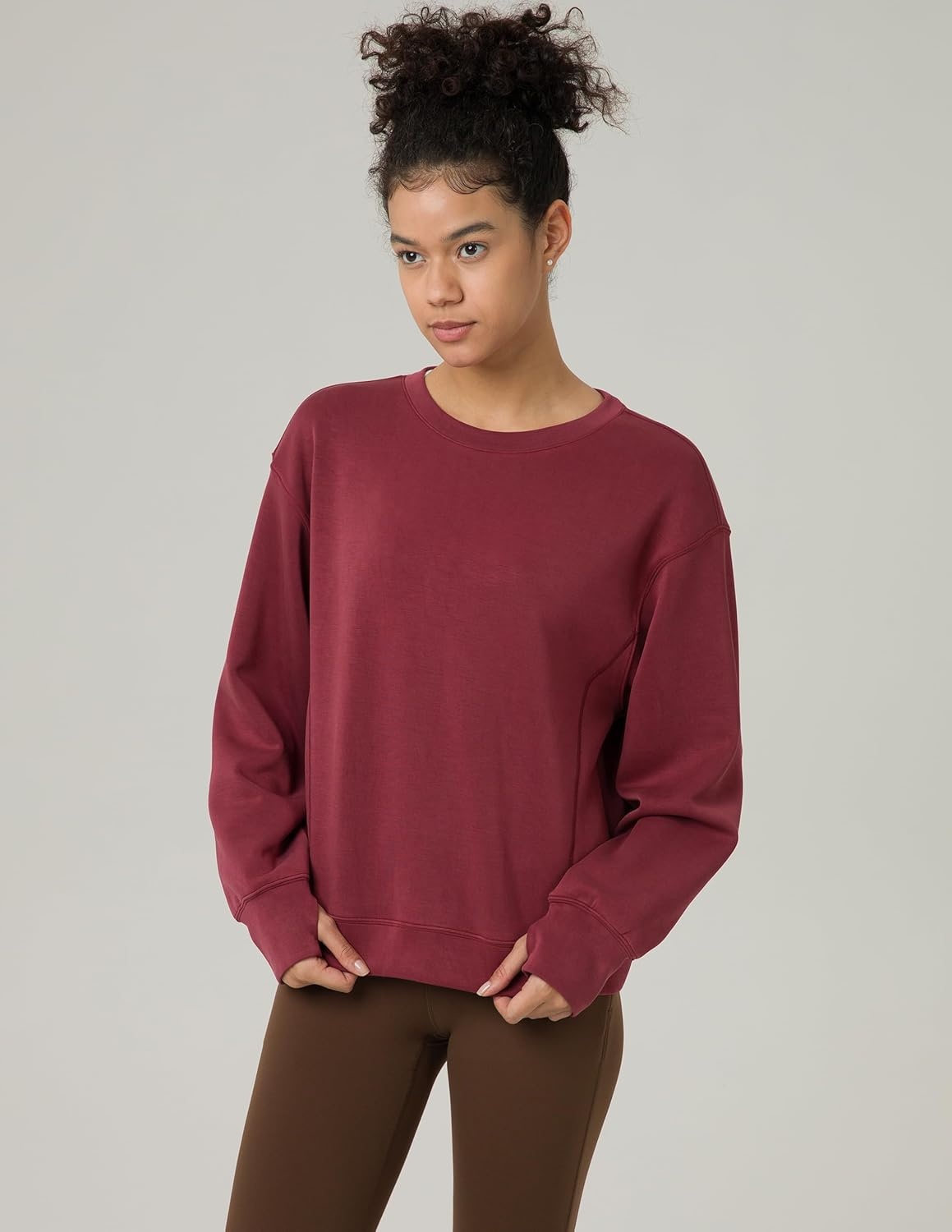 image:imageColorfulkoala Womens Long Sleeve Athletic Sweatshirt Crewneck Velvra Modal Pullover TopsWine Red