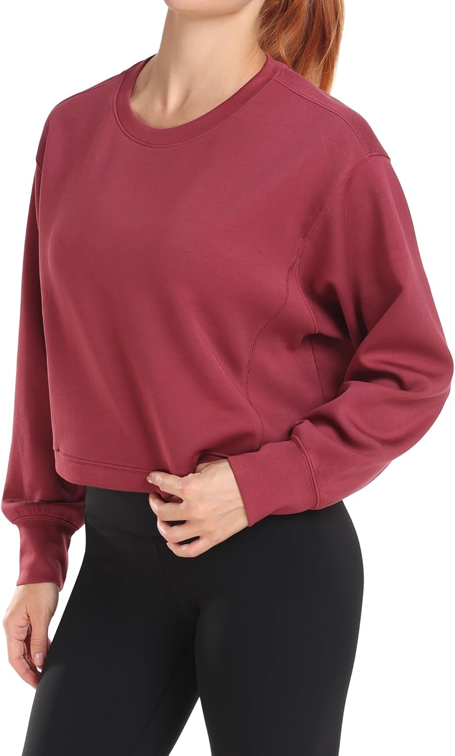 image:imageColorfulkoala Womens Long Sleeve Athletic Sweatshirt Crewneck Velvra Modal Pullover TopsWine Red