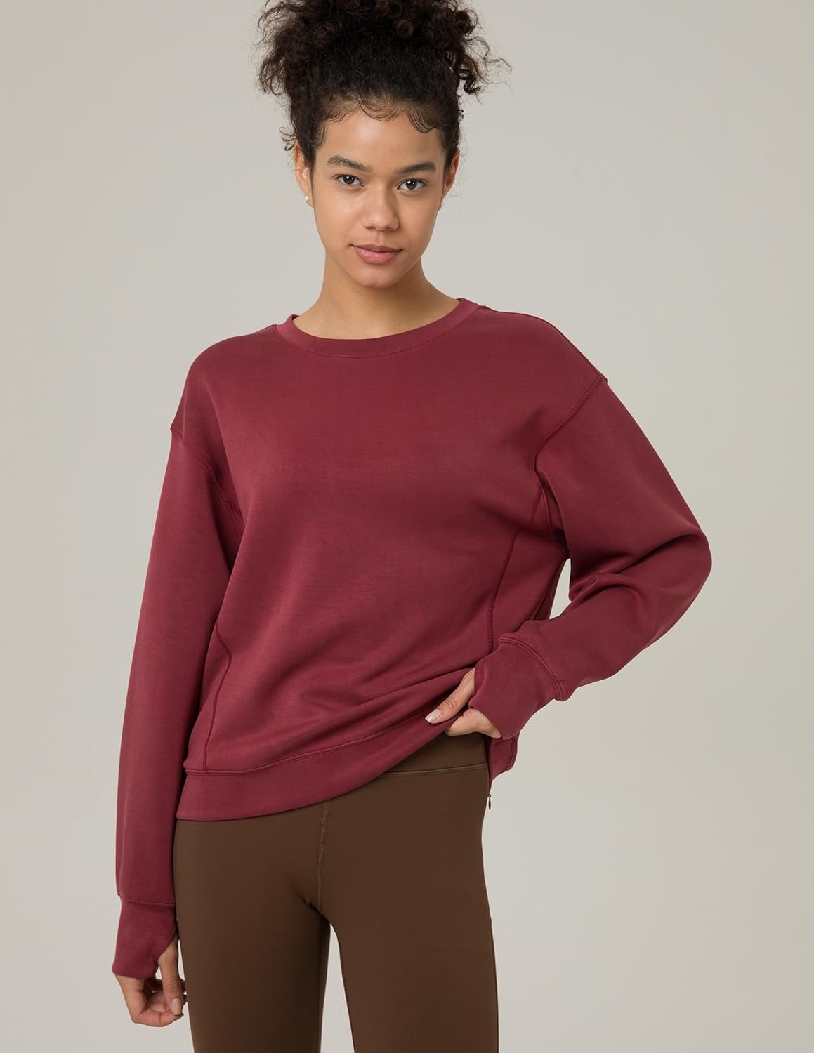 image:imageColorfulkoala Womens Long Sleeve Athletic Sweatshirt Crewneck Velvra Modal Pullover TopsWine Red