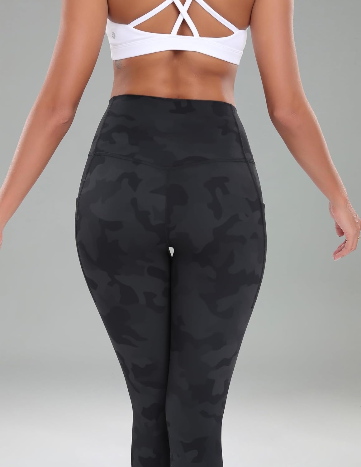 image:imageColorfulkoala Womens Dreamlux High Waisted Workout Leggings 25 28 Inseam Yoga Pants with PocketsGrey Camouflage