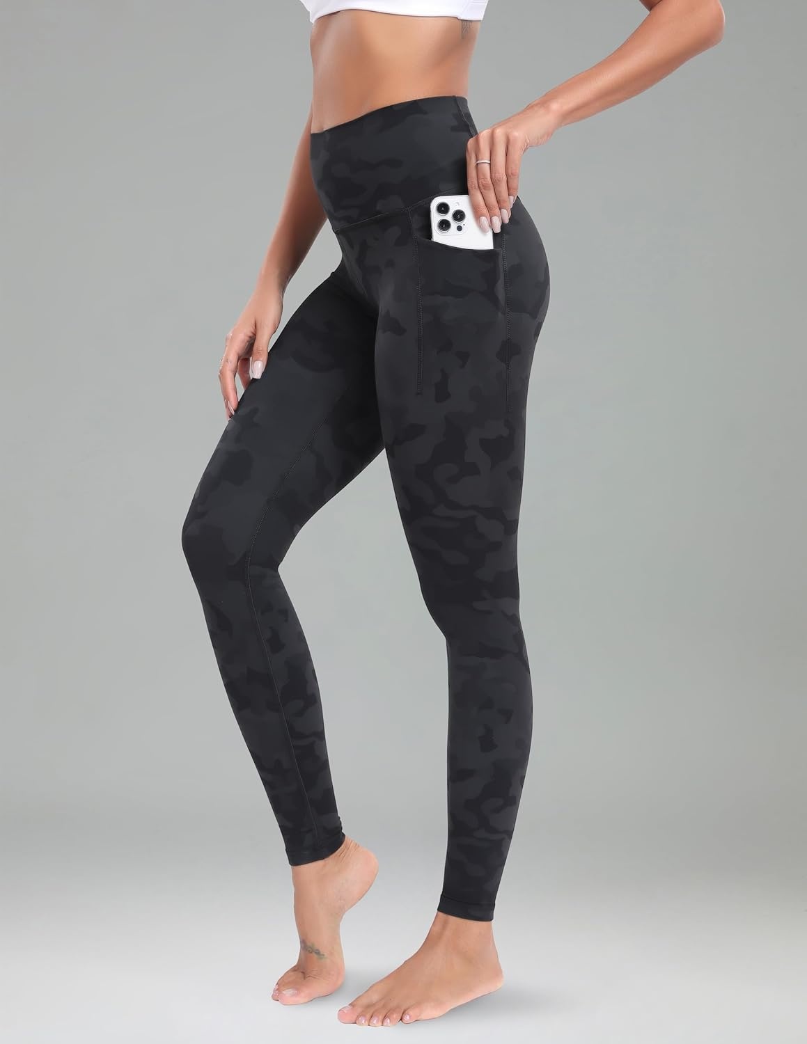 image:imageColorfulkoala Womens Dreamlux High Waisted Workout Leggings 25 28 Inseam Yoga Pants with PocketsGrey Camouflage